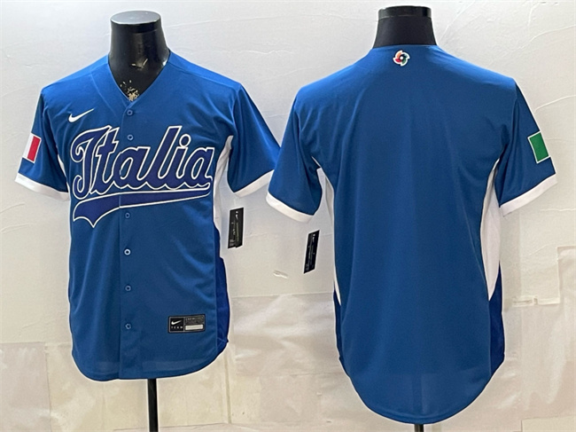 Men's Italy Baseball Blank Blue 2026 World Baseball Classic Home Stadium Stitched Jersey