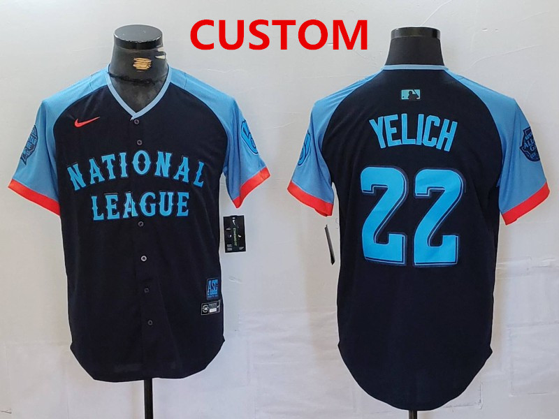Men's Milwaukee Brewers Custom navy 2024 all star limited stitched jersey