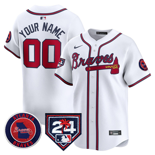 Men's Atlanta Braves Customized White 2024 Spring Training Patch Limited Stitched Baseball Jersey