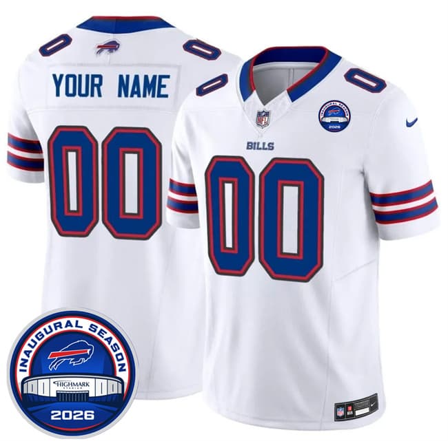 Men's Buffalo Bills Active Player Custom White F.U.S.E. 2026 Inaugural Season at Highmark Stadium Patch Football Stitched Jersey