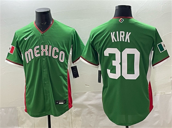 Men's Mexico Baseball #30 Alejandro Kirk Green 2026 World Baseball Classic Home Stadium Stitched Jersey