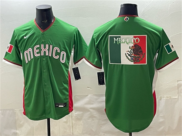 Men's Mexico Baseball Team Big Logo Green 2026 World Baseball Classic Home Stadium Stitched Jersey