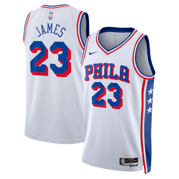 Men's Philadelphia 76ers #23 LeBron James White 2026 Association Edition Stitched Jersey