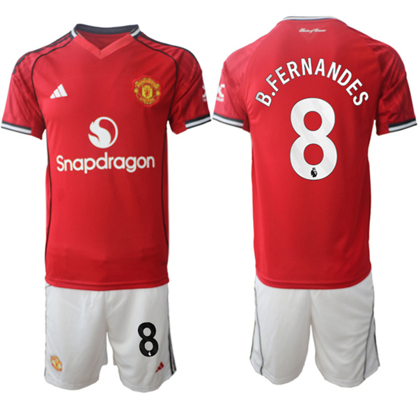 Men's Manchester United #8 Bruno Fernandes 2025-26 Red Home Soccer Jersey Suit