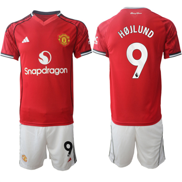 Men's Manchester United #9 Rasmus H?jlund 2025-26 Red Home Soccer Jersey Suit