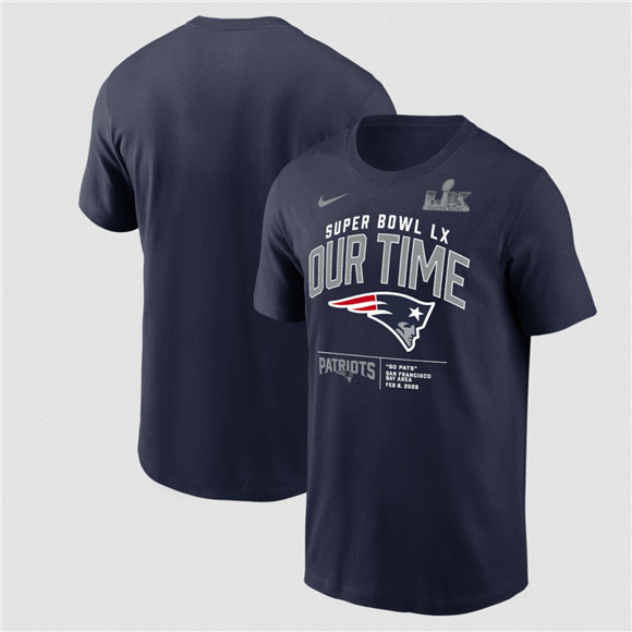 Men's New England Patriots Navy 2025 Super Bowl LX Clear Sign T-Shirt