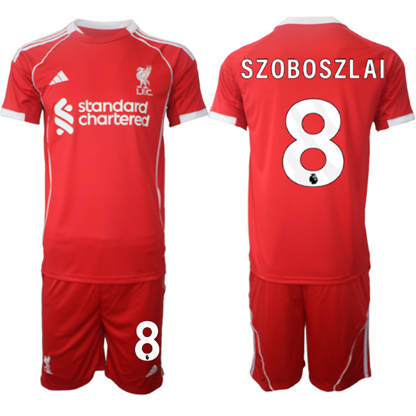 Men's Liverpool #8 Dominik Szoboszlai 2025 Red Home Soccer Jersey Suit