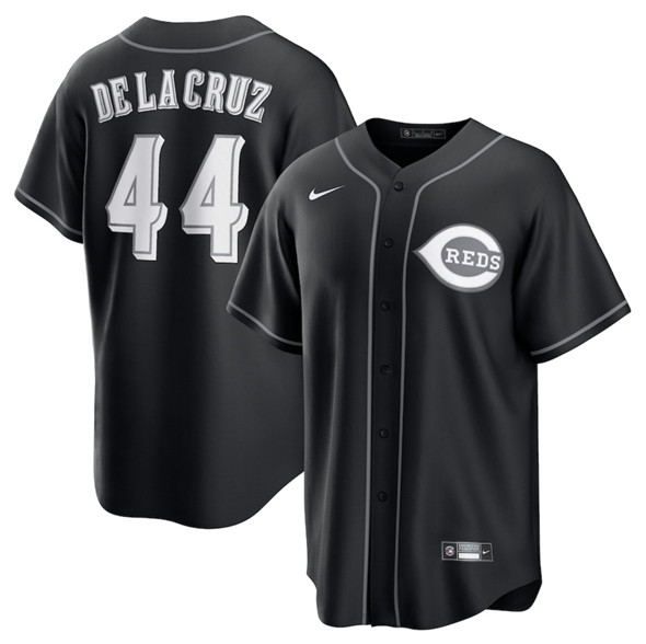 Men's Cincinnati Reds #44 Elly De La Cruz Black Lights Out Limited Stitched Baseball Jersey