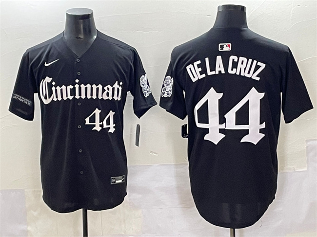 Men's Cincinnati Reds #44 Elly De La Cruz Black 'Gothic Queen City Edition' Vapor Premier Limited Stitched Baseball Jersey