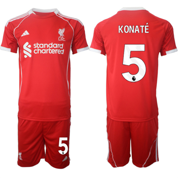 Men's Liverpool #5 Ibrahima Konaté 2025 Red Home Soccer Jersey Suit