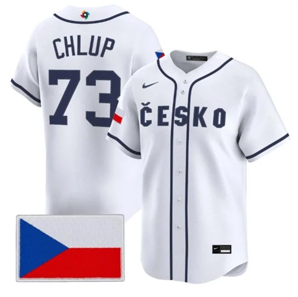 Men's Czech Republic Baseball #73 Marek Chlup Nike White 2026 World Baseball Classic Jersey