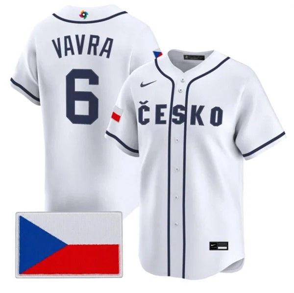 Men's Czech Republic Baseball #6 Terrin Vavra Nike White 2026 World Baseball Classic Jersey