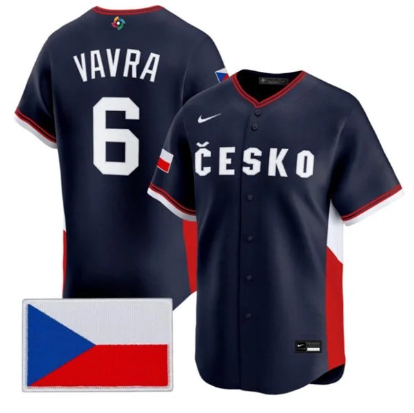Men's Czech Republic Baseball #6 Terrin Vavra Nike Navy 2026 World Baseball Classic Jersey