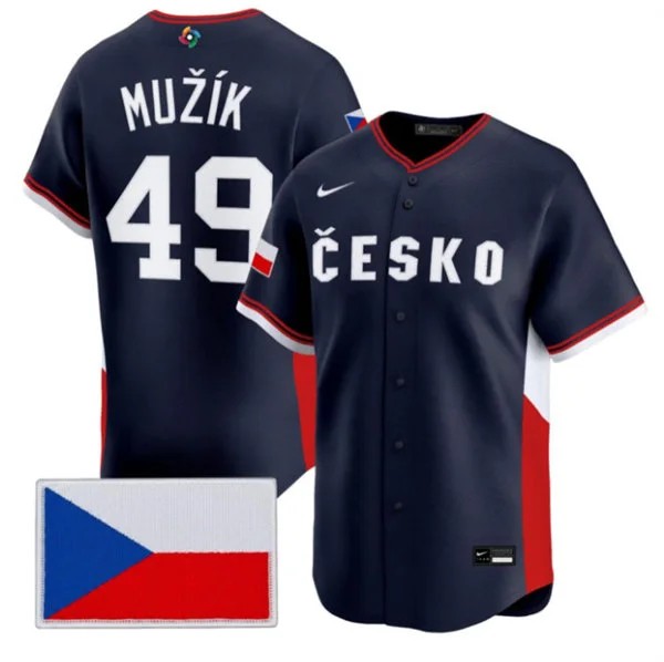 Men's Czech Republic Baseball #49 Martin Muk Nike Navy 2026 World Baseball Classic Jersey