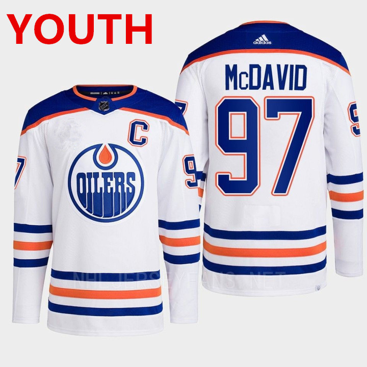 Youth Edmonton Oilers #97 Connor Mcdavid white adidas away stitched Hockey Jersey