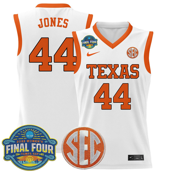 Men's Texas Longhorns #44 Taylor Jones White 2025 Sec Women’s Final Four Patch Stitched Basketball Jersey