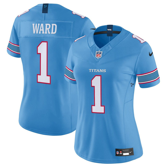 Women's Tennessee Titans #1 Cameron Ward Light Blue 2026 F.U.S.E. Vapor Limited Stitched Football Jersey(Run Small)