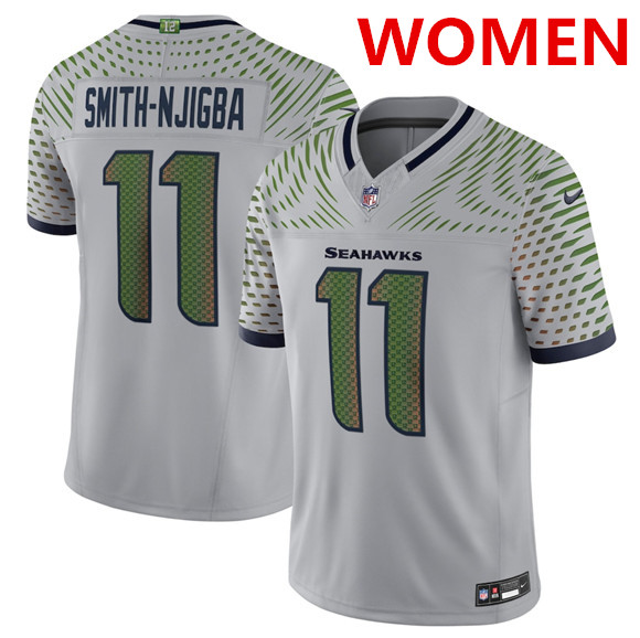 Women's Seattle Seahawks #11 jaxon smith-njigba grey 2025 f.u.s.e. “rivalries” vapor limited football stitched jersey(run small)