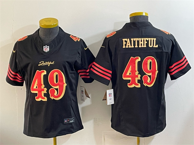 Women's San Francisco 49ers #49 Faithful Black 2025 F.U.S.E. “Rivalries” Vapor Limited Stitched Jersey(Run Small)