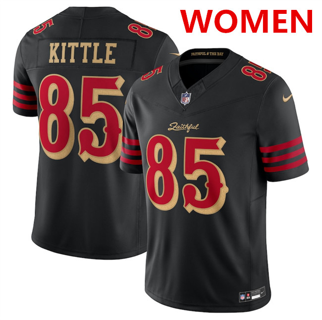 Women's San Francisco 49ers #85 George kittle Black 2025 F.U.S.E. “Rivalries” Vapor Limited Stitched Football Jersey(Run Small)