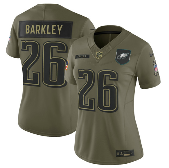 Women's Philadelphia Eagles #26 Saquon Barkley Olive 2025 Salute to Service Limited Stitched Jersey(Run Small)