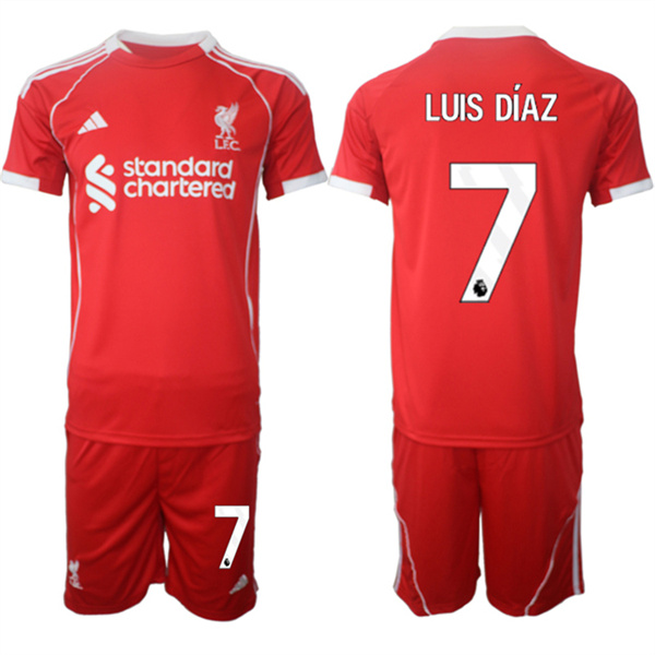 Men's Liverpool #7 Luis Díaz 2025 Red Home Soccer Jersey Suit