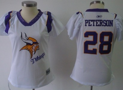 Minnesota Vikings #28 Adrian Peterson 2011 White Womens Field Flirt Fashion Jersey