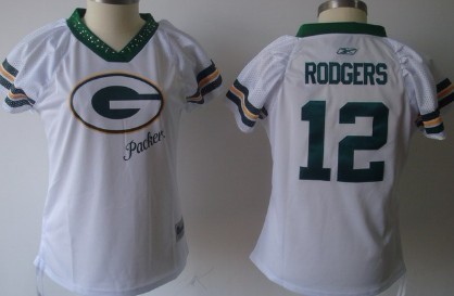 Green Bay Packers #12 Aaron Rodgers 2011 White Womens Field Flirt Fashion Jersey