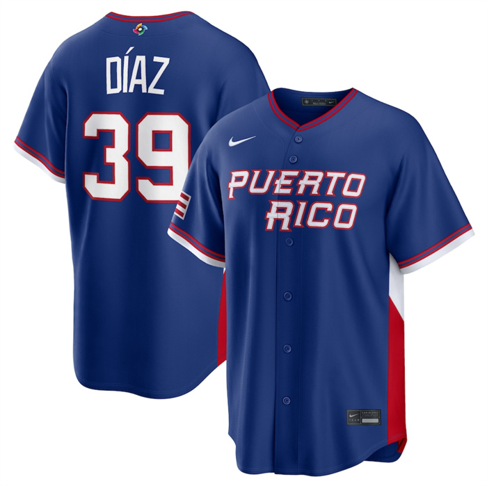 Men's Puerto Rico Baseball #39 Edwin Díaz Blue 2026 World Baseball Classic Road Stadium Stitched Jersey