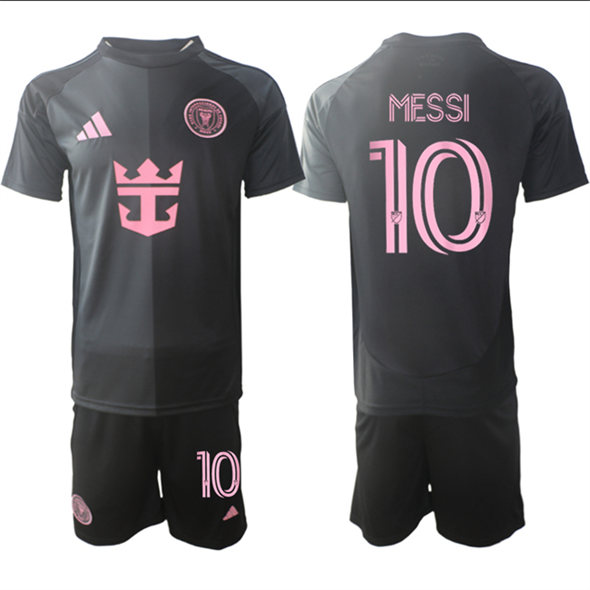 Youth Inter Miami CF #10 Lionel Messi 2025 Black Away Soccer Jersey Suit