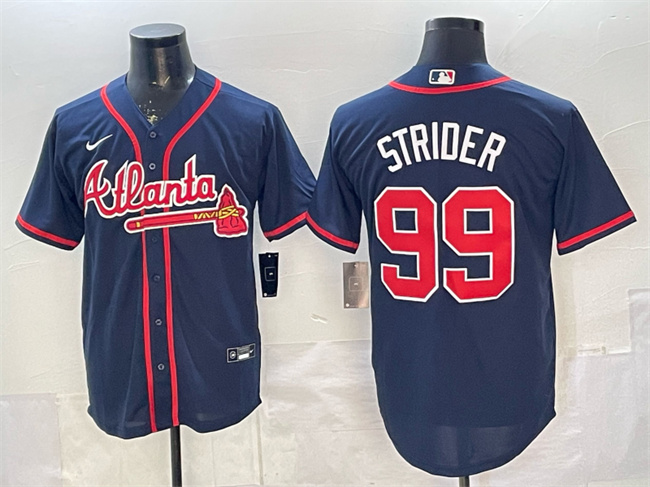 Men's Atlanta Braves #99 Spencer Strider Navy Cool Base Stitched Baseball Jersey