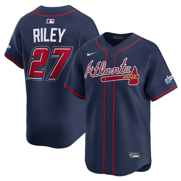 Men's Atlanta Braves #27 Austin Riley Navy 2025 Speedway Classic Alternate Limited Stitched Baseball Jersey