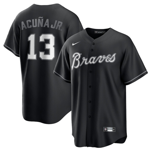 Men's Atlanta Braves #13 Ronald Acuna Jr. Black Lights Out Limited Stitched Baseball Jersey
