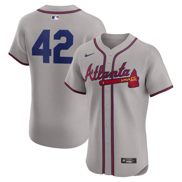 Men's Atlanta Braves #42 Jackie Robinson Gray Flex Base Stitched Jersey