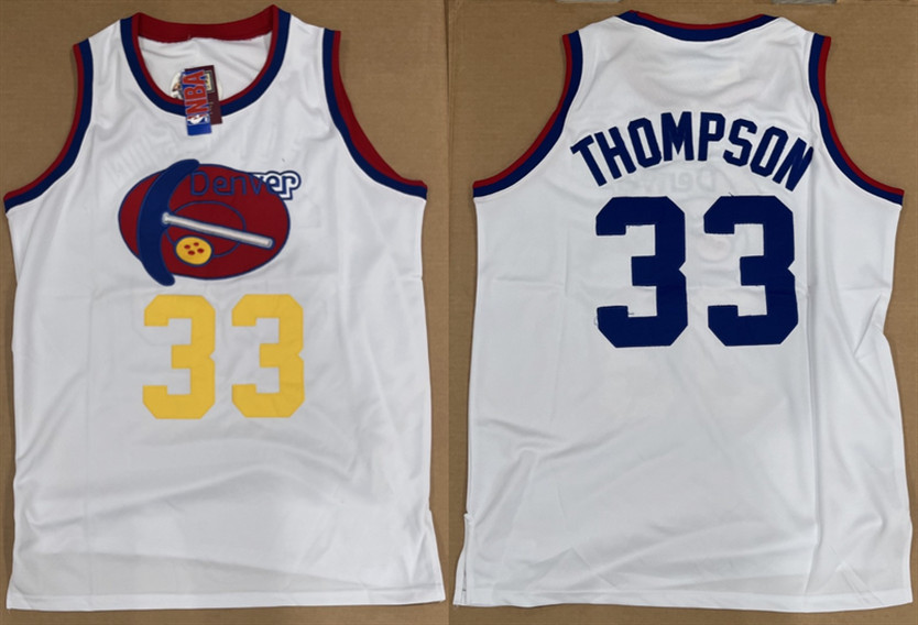 Men's Denver Nuggets #33 David Thompson White Stitched Basketball Jersey