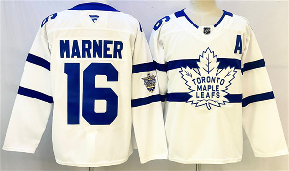 Men's Toronto Maple Leafs #16 Mitchell Marner White With A Patch Stadium Series Stitched Jersey