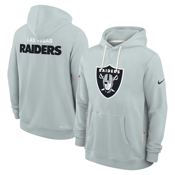 Men's Las Vegas Raiders Silver Sideline Standard Issue Initial Home Dri-FIT Pullover Hoodie