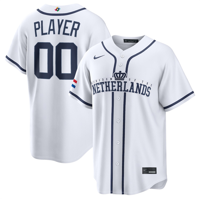 Men's Netherlands Baseball Active Player Custom White 2026 World Baseball Classic Home Stadium Stitched Jersey
