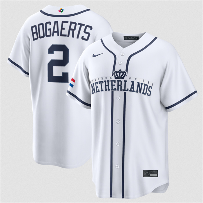 Men's Netherlands Baseball #2 Xander Bogaerts White 2026 World Baseball Classic Home Stadium Stitched Jersey