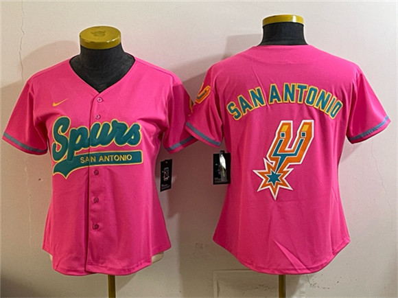 Women's San Antonio Spurs Team Big Logo Pink Stitched Baseball Jersey