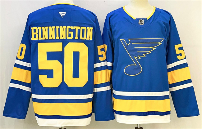 Men's St. Louis Blues #50 Jordan Binnington Blue 2025 Stitched Hockey Jersey