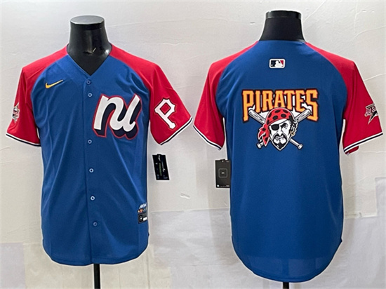 Men's National League Pittsburgh Pirates Team Big Logo Blue Red Alternate 2025 All-Star Edition Limited Stitched Baseball Jersey
