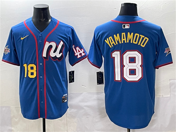 Men's National League #18 Yoshinobu Yamamoto Blue 2025 All-Star Edition Limited Stitched Baseball Jersey