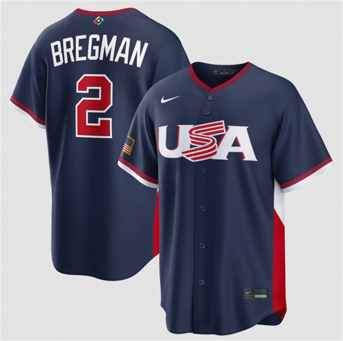 Men's USA Baseball #2 Alex Bregman Navy 2026 World Baseball Classic Road Stadium Stitched Jersey