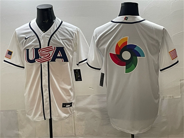 Men's USA Baseball Team Big Logo White 2026 World Baseball Classic Home Stadium Stitched Jersey
