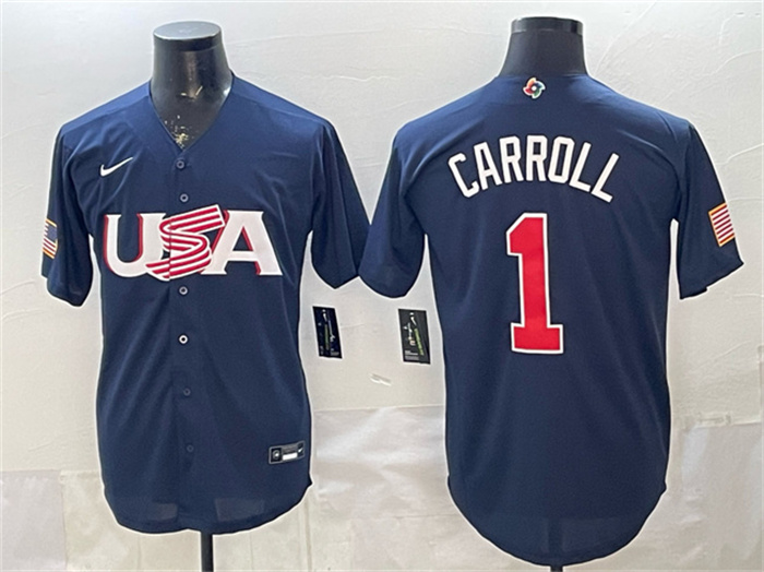 Men's USA Baseball #1 Corbin Carroll Navy World Baseball Classic Stitched Jersey
