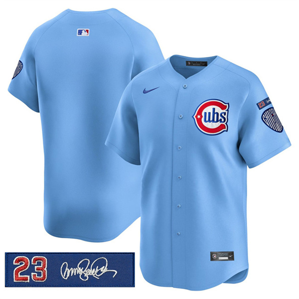 Men's Chicago Cubs Blank Blue 'Ryne Sandberg Tribute' Vapor Limited V3 Stitched Baseball Jersey