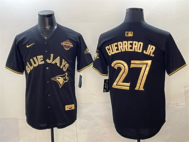 Men's Toronto Blue Jays #27 Vladimir Guerrero Jr. Black Gold 2025 American League Champions Limited Stitched Baseball Jersey