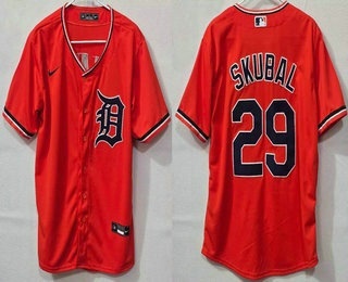 Men's Detroit Tigers #29 Tarik Skubal Orange Cool Base Jersey