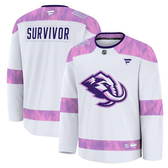 Men's Utah Mammoth White 2024 Fights Cancer Survivor Practice Stitched Jersey